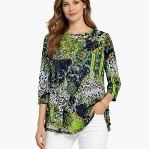 Erin London Lace Top Size S Short Sleeve Multicolor Vintage Retro Vibe